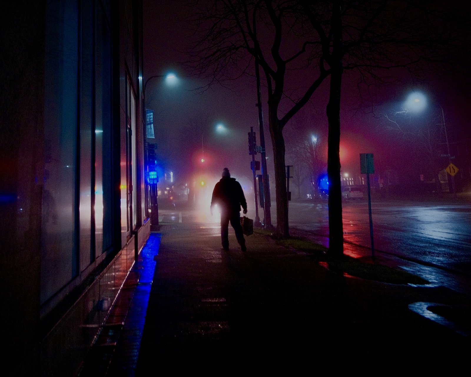 a foggy night at Evanston