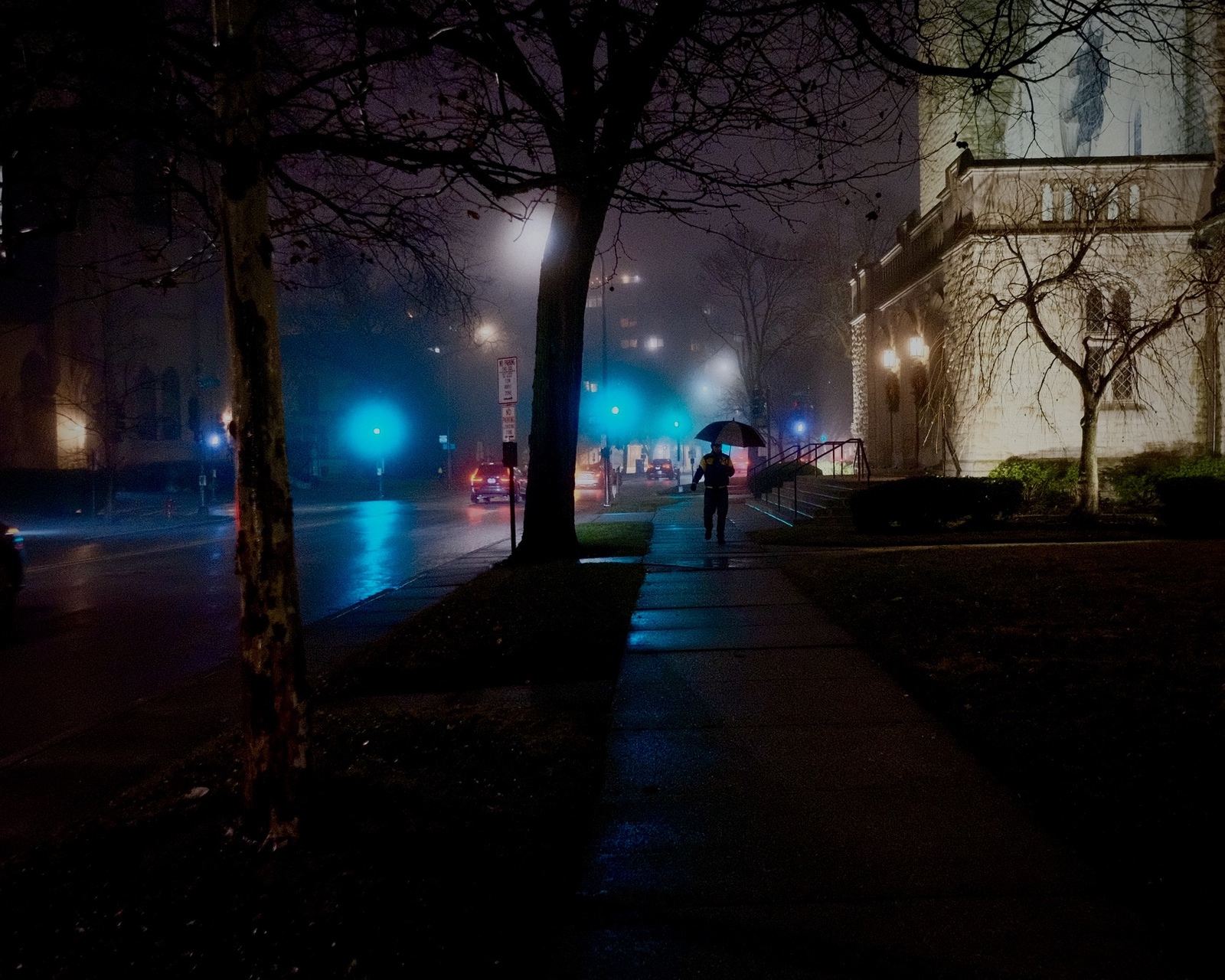a foggy night at Evanston