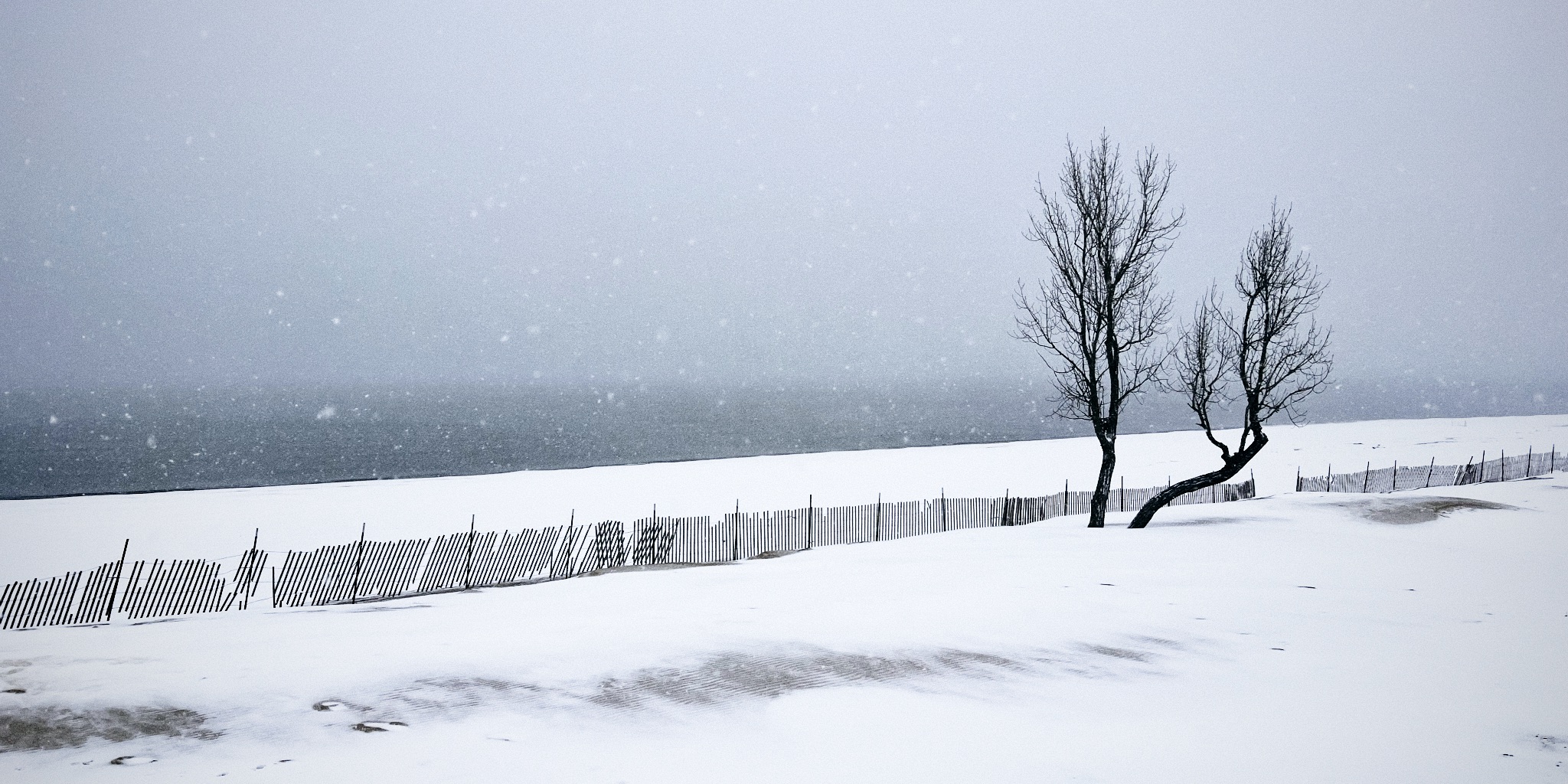 a picture from Lake Michigan by Warren Dunes on a snowy day